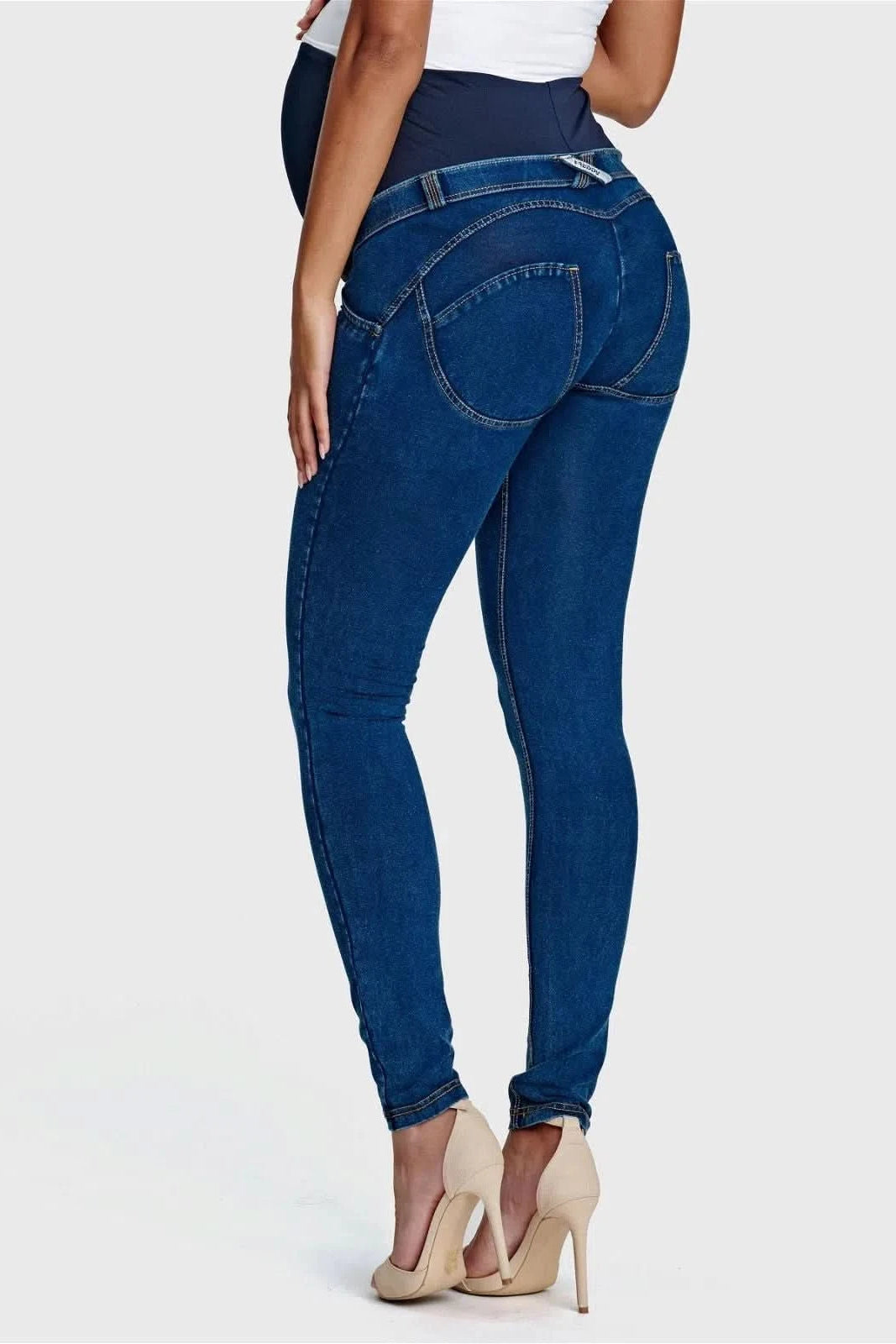 WRUP Maternity Denim - Full Length - Dark Blue + Yellow Stitching 3