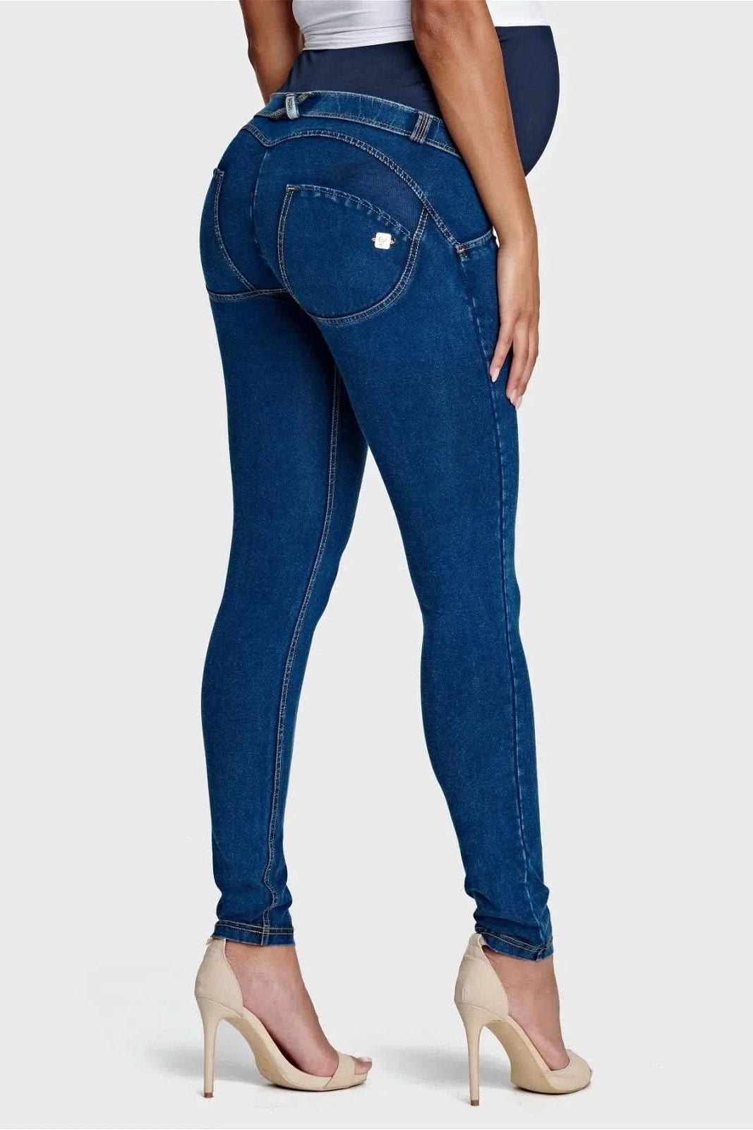 WRUP Maternity Denim - Full Length - Dark Blue + Yellow Stitching 1