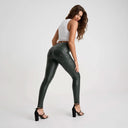 WRUP Python Faux Leather Limited Edition - High Waisted - Full Length - Forest Mist
