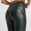 WRUP Python Faux Leather Limited Edition - High Waisted - Full Length - Forest Mist