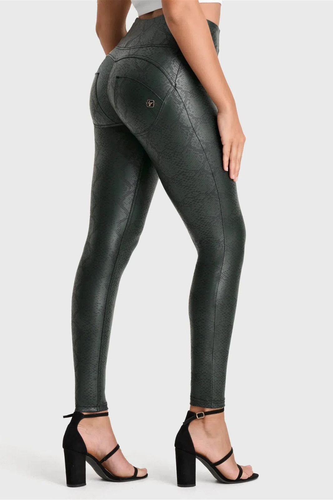 WRUP Python Faux Leather Limited Edition - High Waisted - Full Length - Forest Mist 1