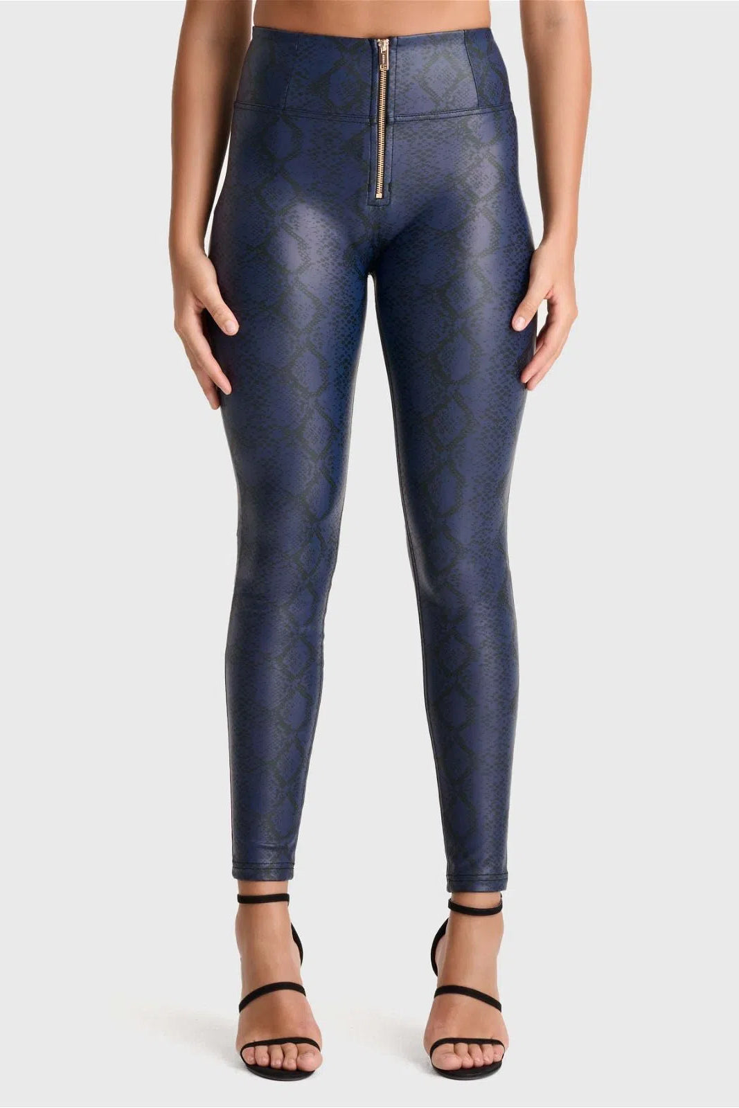WRUP Python Faux Leather Limited Edition - High Waisted - Full Length - Midnight Blue 2
