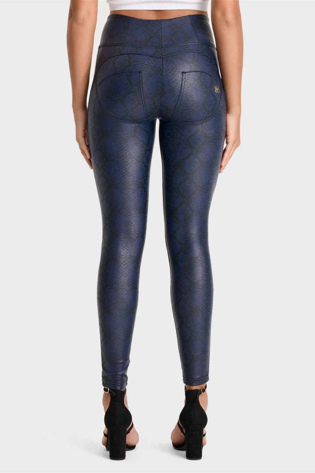 WRUP Python Faux Leather Limited Edition - High Waisted - Full Length - Midnight Blue 3