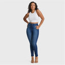 WRUP SNUG Curvy Jeans - High Waisted - Full Length - Dark Blue + Blue Stitching