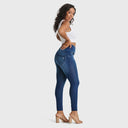 WRUP SNUG Curvy Jeans - High Waisted - Full Length - Dark Blue + Blue Stitching
