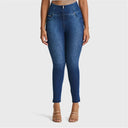 WRUP SNUG Curvy Jeans - High Waisted - Full Length - Dark Blue + Blue Stitching