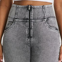 WRUP SNUG Curvy Ripped Jeans - High Waisted - 7/8 Length - Grey Stonewash + Grey Stitching