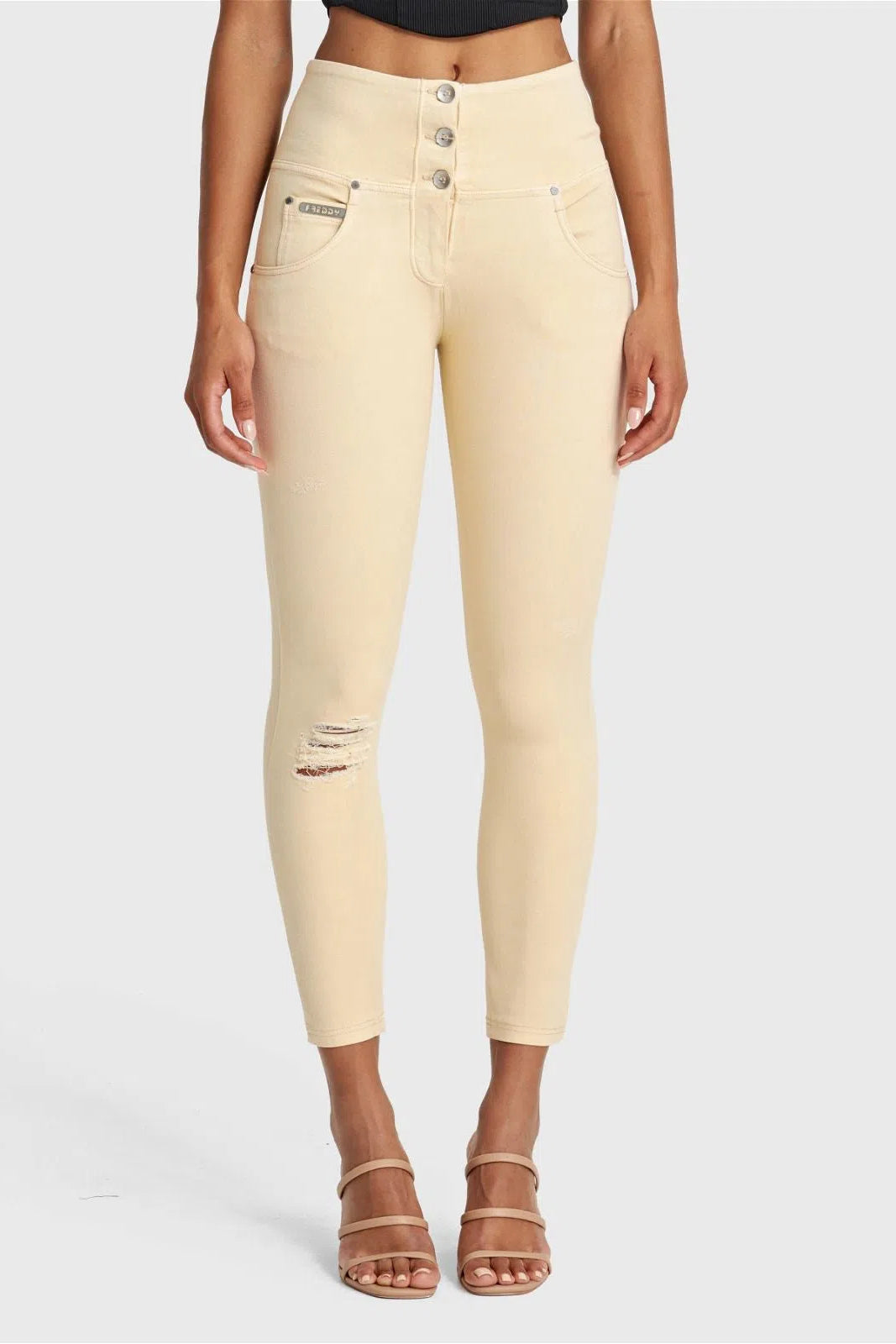 WRUP SNUG Distressed Jeans - High Waisted - 7/8 Length - Beige 2