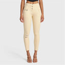 WRUP SNUG Distressed Jeans - High Waisted - 7/8 Length - Beige