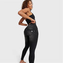 WRUP SNUG Distressed Jeans - High Waisted - 7/8 Length - Black + Black Stitching