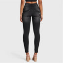 WRUP SNUG Distressed Jeans - High Waisted - Full Length - Black + Black Stitching