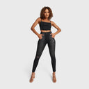 WRUP SNUG Distressed Jeans - High Waisted - Full Length - Black + Black Stitching