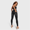 WRUP SNUG Distressed Jeans - High Waisted - Full Length - Black + Black Stitching
