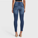 WRUP SNUG Distressed Jeans - High Waisted - Full Length - Dark Blue + Blue Stitching
