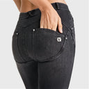 WRUP SNUG Jeans - 2 Button High Waisted - Bootcut - Black + Black Stitching