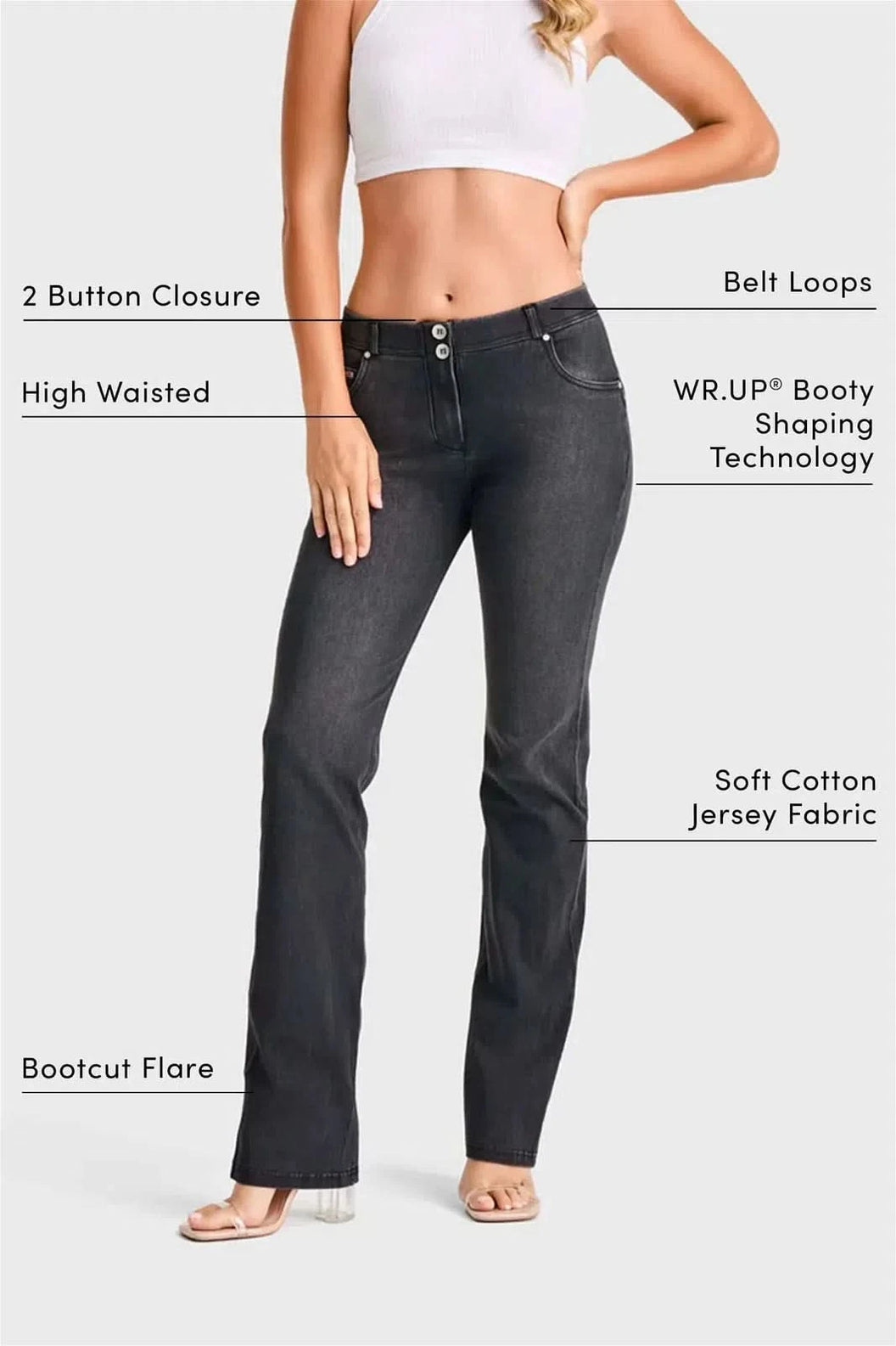 WRUP SNUG Jeans - 2 Button High Waisted - Bootcut - Black + Black Stitching