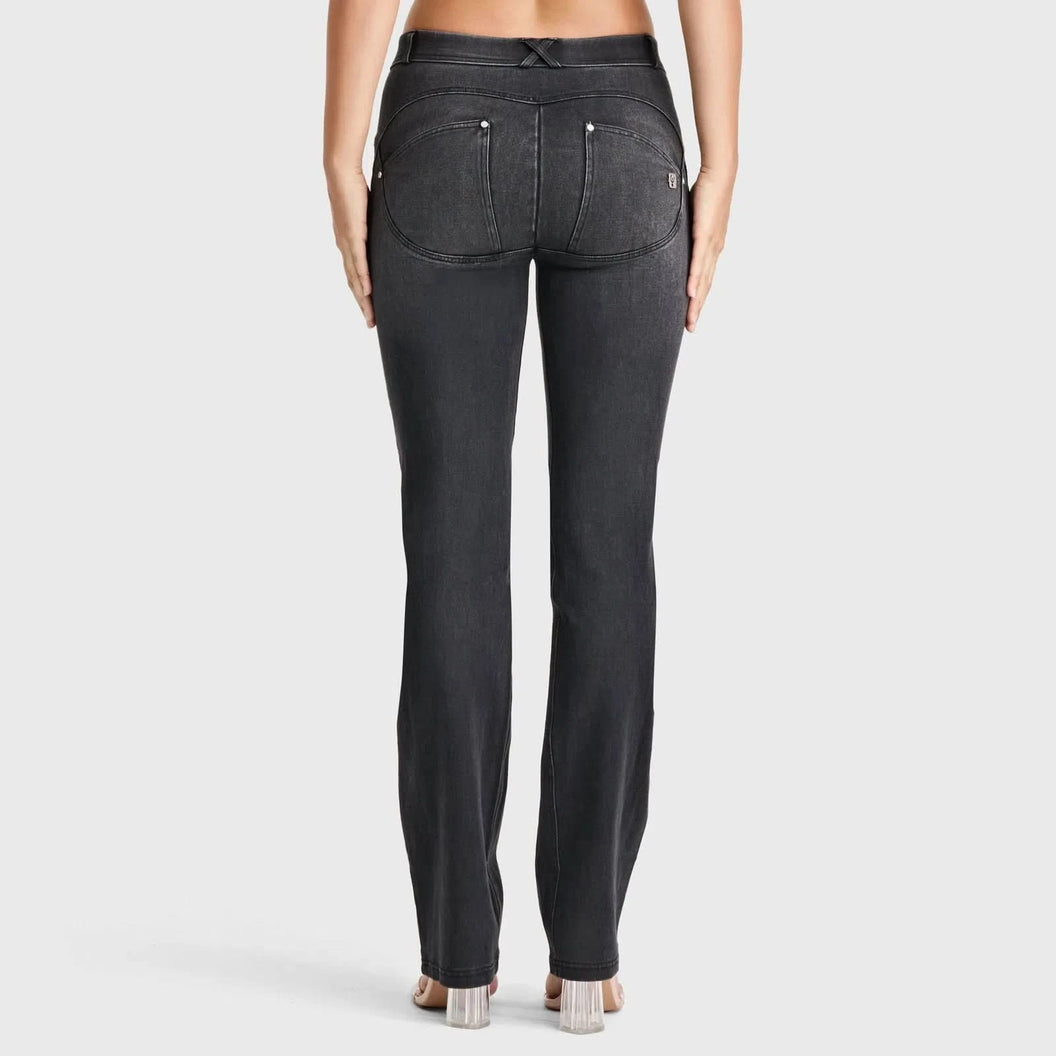 WRUP SNUG Jeans - 2 Button High Waisted - Bootcut - Black + Black Stitching