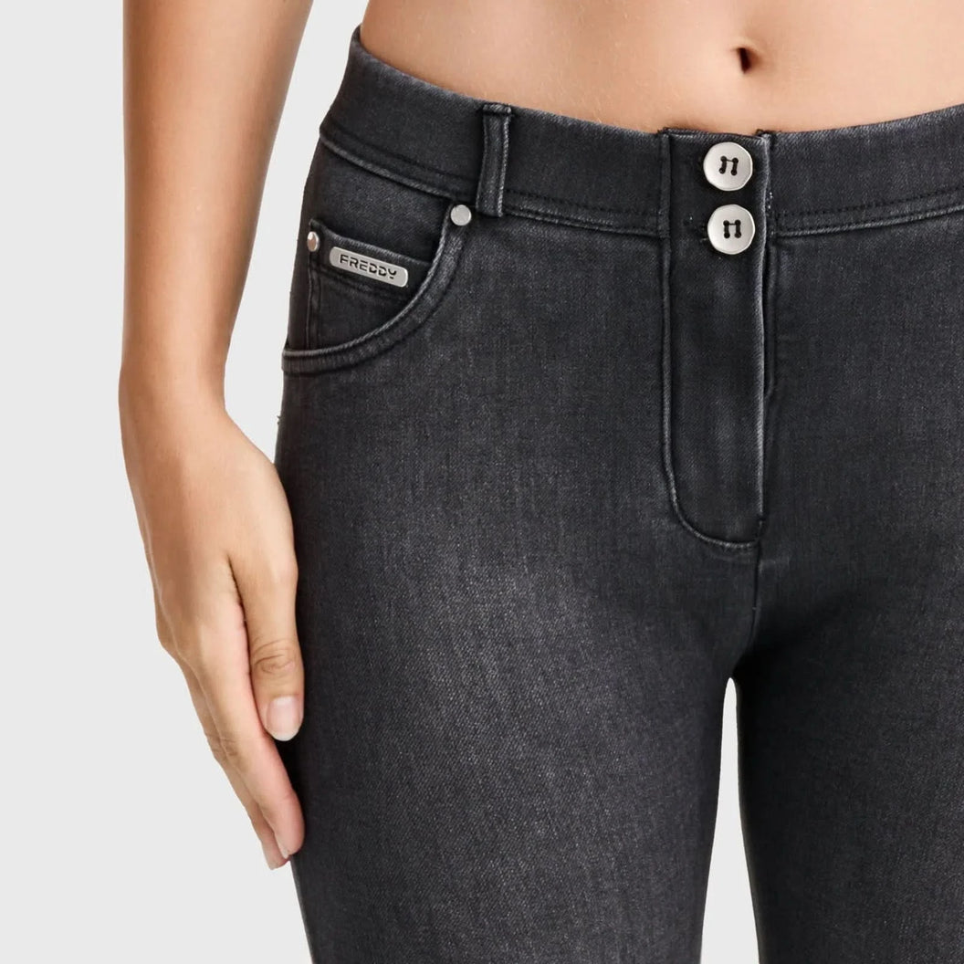 WRUP SNUG Jeans - 2 Button High Waisted - Bootcut - Black + Black Stitching
