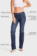 WRUP SNUG Jeans - 2 Button High Waisted - Bootcut - Dark Blue + Blue Stitching