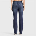 WRUP SNUG Jeans - 2 Button High Waisted - Bootcut - Dark Blue + Blue Stitching