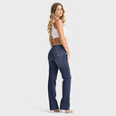 WRUP SNUG Jeans - 2 Button High Waisted - Bootcut - Dark Blue + Blue Stitching