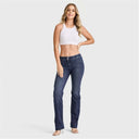 WRUP SNUG Jeans - 2 Button High Waisted - Bootcut - Dark Blue + Blue Stitching