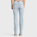 WRUP SNUG Jeans - 2 Button High Waisted - Bootcut - Light Blue + Yellow Stitching