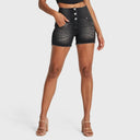 WRUP SNUG Jeans - 3 Button High Waisted - Shorts - Black + Black Stitching