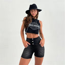 WRUP SNUG Jeans - 3 Button High Waisted - Shorts - Black + Black Stitching