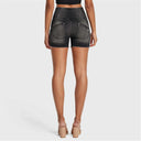 WRUP SNUG Jeans - 3 Button High Waisted - Shorts - Black + Black Stitching