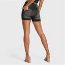 WRUP SNUG Jeans - 3 Button High Waisted - Shorts - Black + Black Stitching