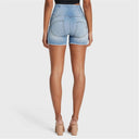 WRUP SNUG Jeans - 3 Button High Waisted - Shorts - Light Blue + Yellow Stitching