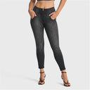 WRUP SNUG Jeans - High Waisted - 7/8 Length - Black + Black Stitching
