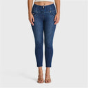 WRUP Snug Jeans - High Waisted - 7/8 Length - Dark Blue + Blue Stitching