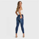 WRUP Snug Jeans - High Waisted - 7/8 Length - Dark Blue + Blue Stitching