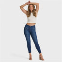 WRUP Snug Jeans - High Waisted - 7/8 Length - Dark Blue + Blue Stitching
