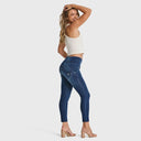 WRUP Snug Jeans - High Waisted - 7/8 Length - Dark Blue + Blue Stitching