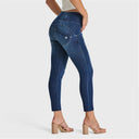 WRUP Snug Jeans - High Waisted - 7/8 Length - Dark Blue + Blue Stitching