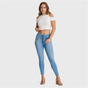 WRUP SNUG Jeans - High Waisted - 7/8 Length - Light Blue + Yellow Stitching