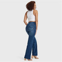 WRUP SNUG Jeans - High Waisted - Flare - Dark Blue + Blue Stitching