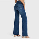 WRUP SNUG Jeans - High Waisted - Flare - Dark Blue + Blue Stitching