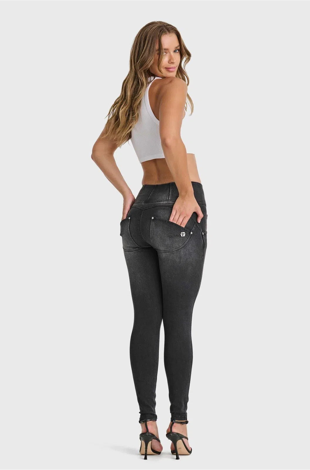 WRUP SNUG Jeans - High Waisted - Full Length - Black + Black Stitching