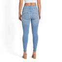 WRUP SNUG Jeans - High Waisted - Full Length - Light Blue + Yellow Stitching