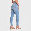 WRUP SNUG Jeans - High Waisted - Full Length - Light Blue + Yellow Stitching