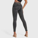 WRUP SNUG Jeans - High Waisted - Full Length - Washed Black + Black Stitching