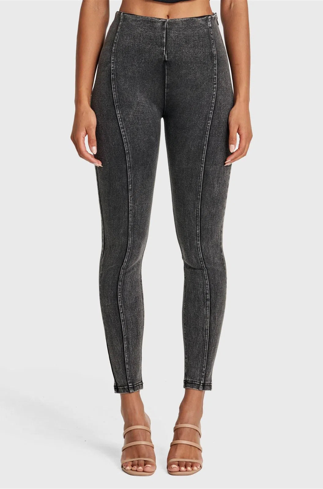 WRUP SNUG Jeans - High Waisted - Full Length - Washed Black + Black Stitching
