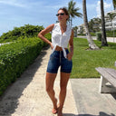 WRUP SNUG Jeans - High Waisted - Shorts - Dark Blue + Blue Stitching