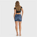 WRUP SNUG Jeans - High Waisted - Shorts - Dark Blue + Blue Stitching
