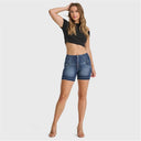 WRUP SNUG Jeans - High Waisted - Shorts - Dark Blue + Blue Stitching