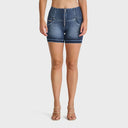 WRUP SNUG Jeans - High Waisted - Shorts - Dark Blue + Blue Stitching